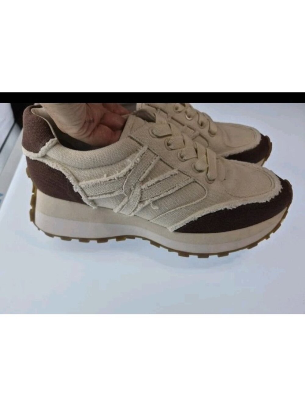 Veronica Beard Sneakers Womens 8.5M Canvas Cream Brown New No Box Nordstrom